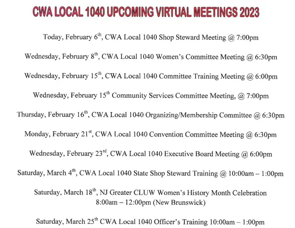 Upcoming Meeting Dates